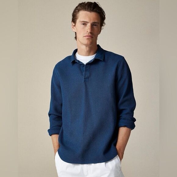 NWT J CREW Waffle-knit rugby shirt in Dusky Blue - Picture 3 of 7